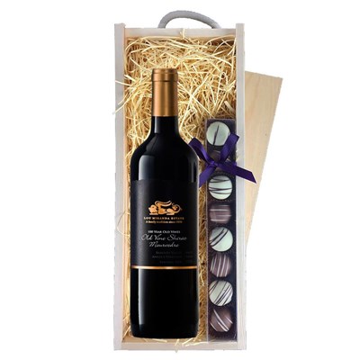 Mourvedre Old Vine Shiraz 75cl Red Wine & Heart Truffles, Wooden Box
